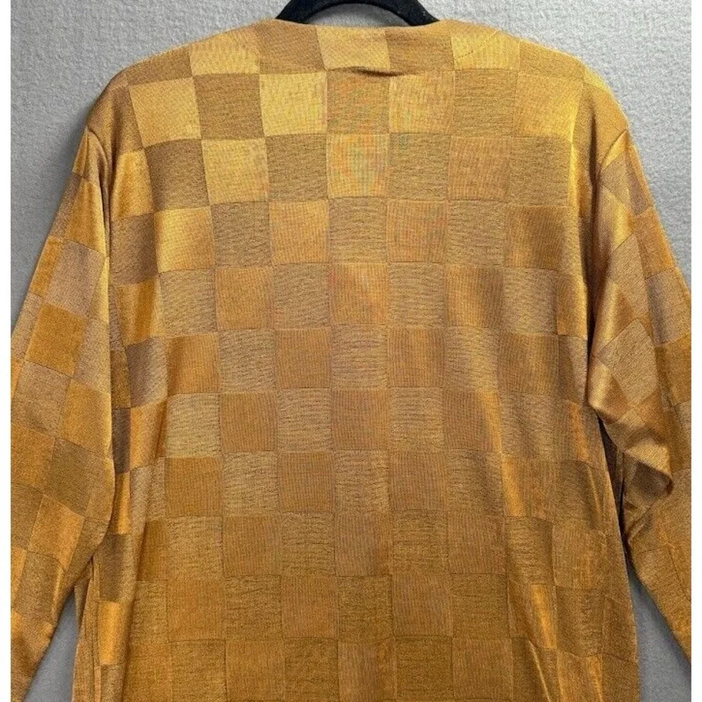 Studio G Jacket Women Small Gold Plaid V Neck‎  Long Sleeve Buttons Top
